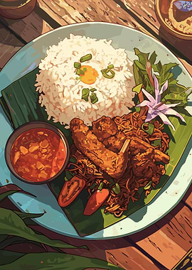 Delicious Asian Food Plate Illustration