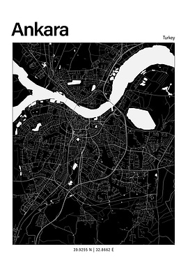 Ankara Black and White Map