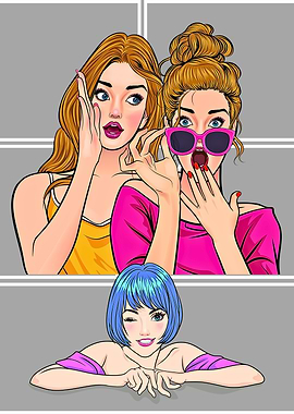 Three Cartoon Women with Expressive Faces