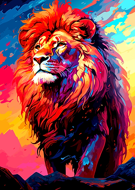 Colorful Lion Portrait