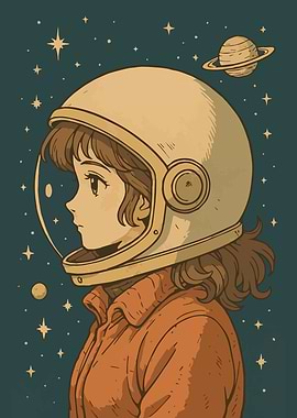Anime Girl Astronaut in Space Helmet