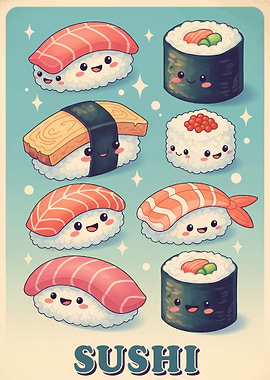 Cute Sushi Cartoon Illustration