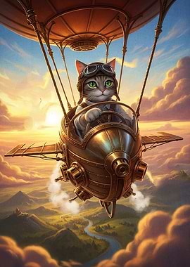 Steampunk Cat Pilot Airship