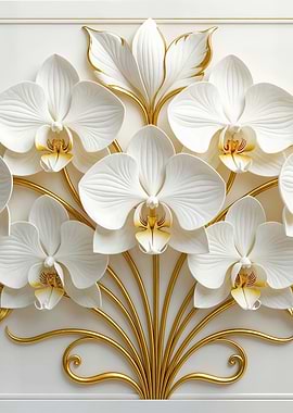 Elegant White Orchids with Golden Accents