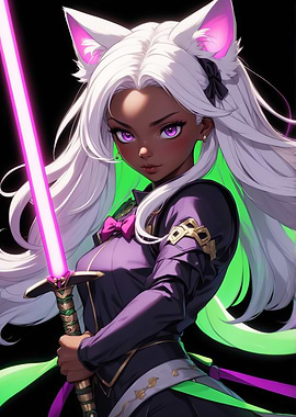 Anime Girl with Cat Ears and Sword