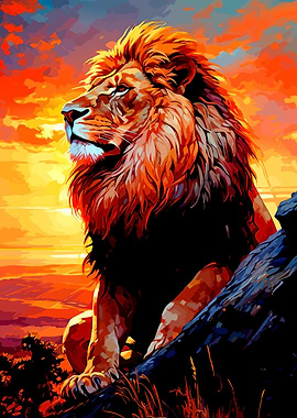 Majestic Lion at Sunset Digital Art