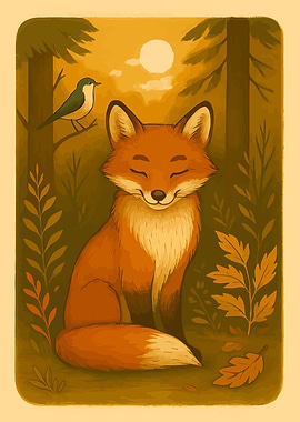 Whimsical Fox in Enchanted Forest – Cozy Woodland Animal Art Print