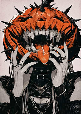 Spiked Pumpkin Head Halloween Goth Girl