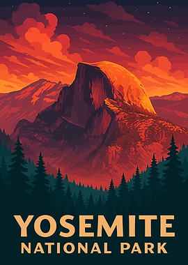 Yosemite National Park Poster – Half Dome Sunset Mountain Landscape Wall Art