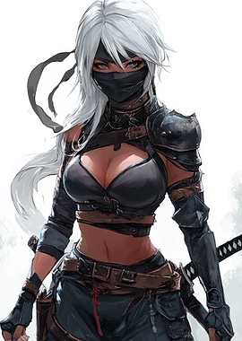 Female Ninja Warrior with White Hair