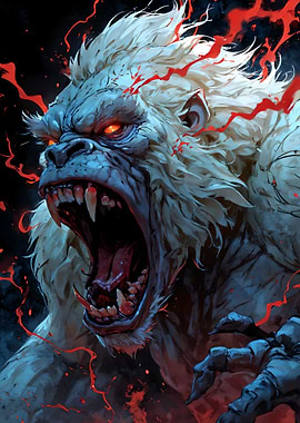 Angry Albino Gorilla with Red Accents