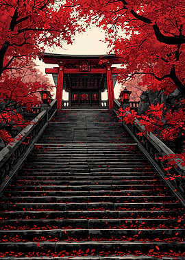 Red Torii Gate and Stone Steps