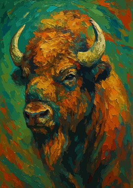 Bison Portrait Painting Art
