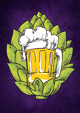 Beer Mug with Hops Illustration