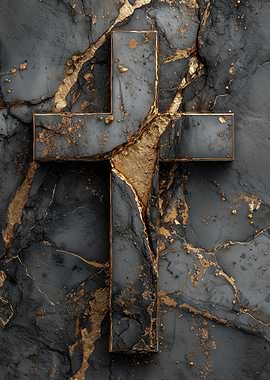 Gray Gold Marble Cross