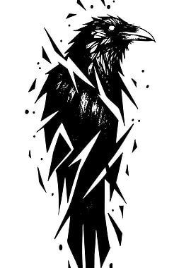 Abstract Raven Black and White Art