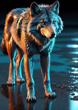 Neon Wolf — Cinematic Blue & Orange 3D Wolf Portrait