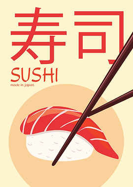 Sushi Illustration with Chopsticks
