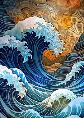Stylized Ocean Waves Art