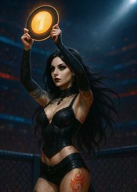 Ring Girl Holding Round Card