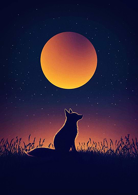 Fox Silhouette Under a Full Moon