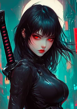 Cyberpunk Warrior Woman with Katana
