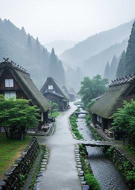 Rainy Day in Shirakawa-go Village