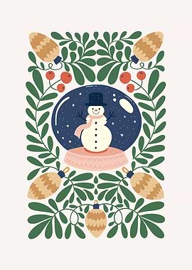 Snow Globe with Snowman and Ornaments