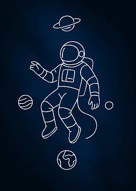Astronaut in Space Line Art