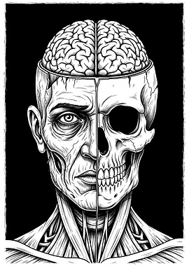 Anatomical Half-Skull Portrait