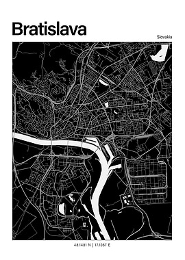 Bratislava Black and White Map