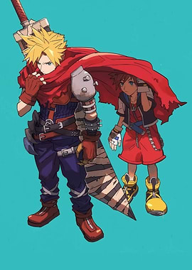 Cloud Strife and Sora Illustration