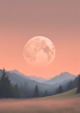 Full Moon Over Mountain Landscape