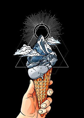 Mountain Ice Cream Cone Illustration