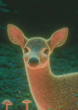 A magical deer with glowing antlers in an enchanted forest