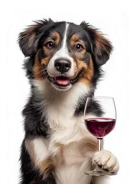 Miniature American Shepherd Dog with Wine Glass Portrait