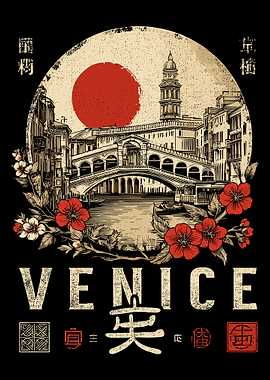 Venice Illustration with Japanese Style Elements