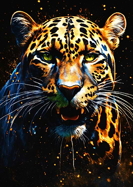 Dramatic Leopard Portrait with Golden Accents