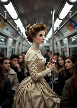 Woman in Gown on Subway