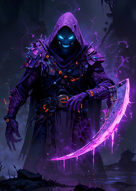 Hooded Figure with Glowing Scythe