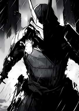 Monochrome Armored Warrior Digital Art