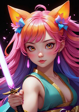 Anime Girl with Sword and Fox Ears