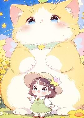 Cute Girl Giant Cat