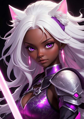 Anime Catgirl Warrior with Pink Sword