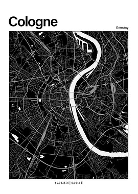 Cologne Black and White Map