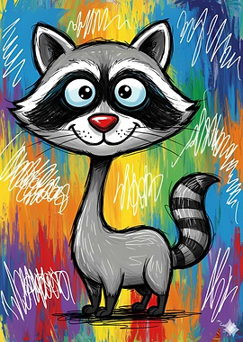 Cartoon Raccoon with Colorful Background