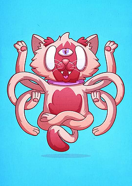 Cartoon Cat with Third Eye Meditating