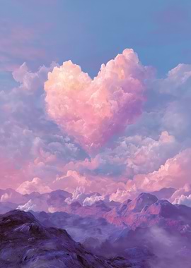 Heart-shaped Cloud Over Mountain Landscape