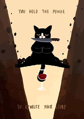 Empowered Cat with Knife and Wine