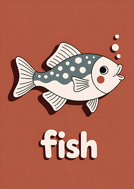Cartoon Fish Illustration on Brown Background